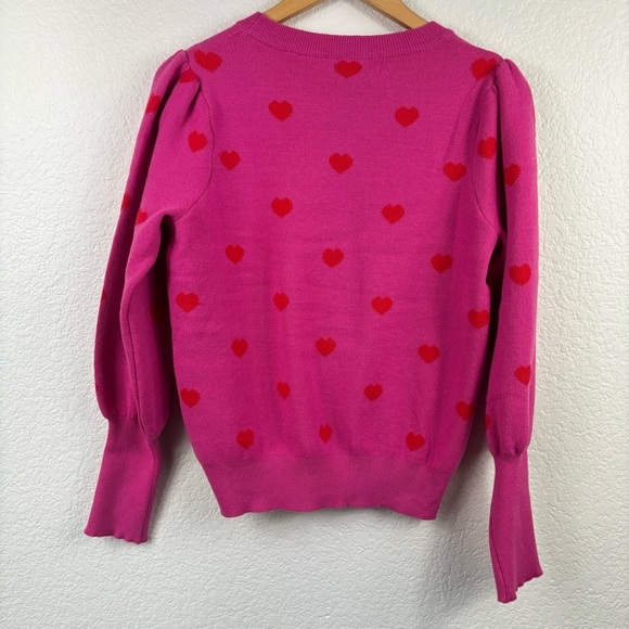 Nanette Lepore Pink Sweater with Red Hearts Crew Neck NWT New size small - Picture 5 of 6